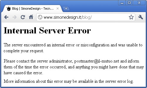 Messaggio Errore 500 Internal Server Error