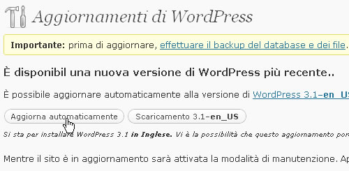 Aggiornamento versione WordPress